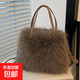 毛茸茸手提包新款時(shí)尚毛絨小方包可愛(ài)女斜挎包單肩包高質(zhì)感毛毛包 咖色