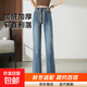 【加長(cháng)款】女秋冬季加絨加厚松緊腰牛仔褲女高個(gè)子窄版直筒闊腿褲 淺藍-加絨加長(cháng) 28