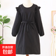 新款收腰圍裙防潑水長(cháng)袖罩衣廚房家用做飯時(shí)尚餐廳美甲店女工作服 飛邊罩衣-黑色