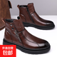 【真皮保暖】馬丁靴男高幫休閑英倫風(fēng)高幫皮鞋加絨保暖防滑皮靴子 棕色單里款 40