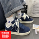 港風(fēng)chic高顏值潮流厚底藍色面包鞋男女款復古學(xué)生百搭休閑滑板鞋 藍色 39