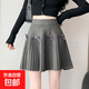 蝴蝶結百褶半身裙女秋冬季芭蕾風(fēng)針織裙子甜美高腰a字短裙子 灰色 均碼