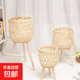 北歐ins風(fēng)客廳植物竹編花籃藤編盆陽(yáng)臺柳編落地花架裝飾編織花幾 竹編木腿花架 一套三個(gè)
