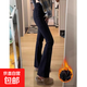 黑色加絨微喇叭牛仔褲女2025秋冬季新款高腰顯瘦彈力拖地馬蹄褲子 黑色 加絨 XL