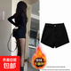 秋冬外穿黑色短褲女2025新款高腰顯瘦配靴子美式辣妹a字彈力熱褲 黑色加絨 M