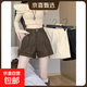 PU皮短褲女春秋冬2026新款高腰顯瘦外穿寬松闊腿a字休閑打底靴褲 咖色 M 【建議80-100斤】