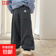 兒童條紋加絨加厚褲子冬季加厚休閑褲衛褲男女寶寶保暖時(shí)尚衛褲潮 黑色 高品質(zhì)重磅 140