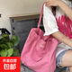2024新款ins網(wǎng)紅通勤色系小眾大容量帆布包簡(jiǎn)約日常背手提托特包 玫紅色 大包