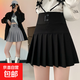 灰色百褶裙女短裙松緊半身裙秋冬新款高腰顯瘦學(xué)生jk裙春夏a字裙 黑色【字母松緊腰】 S