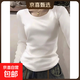 U領(lǐng)純色打底衫女內搭春秋季新款修身正肩長(cháng)袖t恤女棉質(zhì)基礎款上衣 K702長(cháng)袖U領(lǐng)-白色 L【100-110斤】