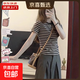 正肩短款港味復古條紋短袖t恤女夏季小眾韓版顯瘦設計感RL#A017# A017#黑灰色 XL 【111-122斤】