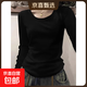 圓領(lǐng)純色打底衫女春秋季新款疊穿內搭正肩棉質(zhì)修身長(cháng)袖t恤女上衣 K702長(cháng)袖U領(lǐng)-黑色 XL【110-125斤】