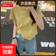 短袖t恤女夏季正肩上衣顯瘦不規則扭結遮肚胖mm短款小個(gè)子RL#A002 KJY#A002#黃色 2XL 【120-132斤】