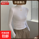 半高領(lǐng)打底衫內搭褶皺長(cháng)袖T恤女春秋冬季修身顯瘦簡(jiǎn)約純色上衣潮 7007#白色 M 【92斤以下】