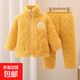 兒童睡衣男童冬季三層夾棉加絨加厚珊瑚絨可愛(ài)女孩大童套裝家居服 斜紋加厚棉襖拉鏈黃色 130 適130-140cm/18碼