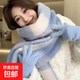 藍色圍巾女冬季2025新款圍脖淺藍色韓版保暖高級感毛線(xiàn)冬天披肩男 藍色