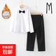 兒童禮服白色襯衣男童襯衫黑色西褲合唱演出服小學(xué)生女童加絨套裝 加絨白長(cháng)袖+黑長(cháng)褲+背帶+黑領(lǐng)結 180