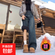 闊腿牛仔褲女秋冬季新款梨形身材大碼高腰顯瘦寬松直筒拖地牛仔褲 藍色(加絨款) M