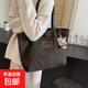 豹紋帆布包2026新款女包秋冬時(shí)尚流行托特包休閑大容量通勤單肩包 深色無(wú)掛飾