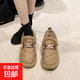 韓版時(shí)尚豆豆女鞋雪地棉百搭加絨平底保暖棉鞋樂(lè )福棉鞋防滑毛毛鞋 咖色 40
