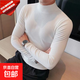 秋冬加絨男士半高領(lǐng)韓版修身長(cháng)袖T恤德絨打底衫條紋套頭中領(lǐng)體恤 Q82白色 加絨 【清倉撿漏】 M 80-115斤 【重磅升級版】