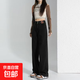 闊腿牛仔褲女2026春秋爆款梨形友好高腰窄版直筒女裝牛仔褲 黑色雙扣不加絨長(cháng)褲 常規 L 【建議110-120斤】