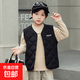 新款兒童羽絨棉馬甲秋冬男女童內外穿輕薄保暖背心中大童加絨坎肩 黑色 150 建議身高140cm