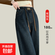 高個(gè)子加長(cháng)藍色窄版闊腿牛仔褲女2026年春秋大碼松緊腰顯瘦直筒褲 藍色（加長(cháng)款） 31