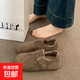 勃肯鞋女秋冬2026新款爆款一腳蹬豆豆鞋冬季女鞋加絨全包博肯鞋子 卡其色 37