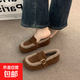 毛毛豆豆鞋女2025新款秋冬加絨一腳蹬孕婦棉鞋子復古軟底勃肯單鞋 咖啡色 36