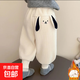 加絨兒童秋冬褲子女童加厚防風(fēng)束腳褲寶寶卡通保暖休閑褲J521 米色 90 cm