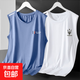 夏季男士冰絲透氣背心運動(dòng)健身打底衫寬肩訓練無(wú)袖t恤坎肩速干-SL 三色旗藍+三叉白【二件裝】 5XL  【建議180-200斤】