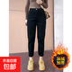 高腰九分哈倫牛仔褲女秋冬季大碼胖mm加絨加厚顯瘦遮胯彈力蘿卜褲 黑色 加絨 3XL