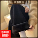 羊羔絨雪尼爾大碼闊腿褲女秋冬季加絨加厚新款垂感顯瘦寬松休閑褲 黑色 L 【建議100-115斤】