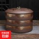 紫砂普洱茶餅罐茶葉罐陶瓷大號醒茶罐單層收納盒圓盒普洱茶盒定制 紫砂魚(yú)躍龍門(mén)--三餅