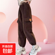女童加絨燈芯絨褲秋冬新款工裝中大童運動(dòng)褲休閑一體加厚冬裝棉褲 棕色【工裝保暖加絨款】 120