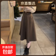 赫本風(fēng)半身裙秋冬新款毛呢裙子中長(cháng)裙大擺傘裙高腰顯瘦遮胯A字裙 6981【毛呢傘裙】贈腰帶#咖色口袋款 厚款 L (推薦105-115斤)