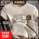 白色歐貨t恤女裝正肩短袖2025夏季新款顯瘦純棉星星字母印花上衣 白灰色 M （85-105斤）