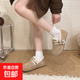 復古內增高花邊全包勃肯鞋女2025秋冬新款百搭加絨一腳蹬懶人單鞋 卡其色 39