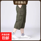 夏季爸爸純棉男士七分褲中老年人中褲寬松休閑直筒褲外穿工裝短褲 0036軍綠色 3XL 建議180到200斤