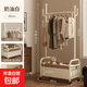 衣帽架落地臥室可移動(dòng)掛衣架室內宿舍衣服收納架房間多功能置物架 80cm-【奶油白+加大皮革收納筐】加粗碳鋼支架