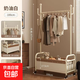衣帽架落地臥室可移動(dòng)掛衣架室內宿舍衣服收納架房間多功能置物架 100cm-【奶油白+加大皮革收納筐】加粗碳鋼支架