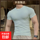 無(wú)縫速干透氣運動(dòng)健身短袖T恤跑步訓練騎行服壓縮緊身彈力上衣男 豆綠色 XL