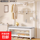 多功能鞋凳衣帽架門(mén)口換鞋凳鞋架掛衣架一體入戶(hù)門(mén)廳收納落地衣架 100CM白架+絨布坐墊