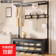 多功能鞋凳衣帽架門(mén)口換鞋凳鞋架掛衣架一體入戶(hù)門(mén)廳收納落地衣架 100CM黑架+黑胡桃紋板