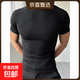 無(wú)縫速干透氣運動(dòng)健身短袖T恤跑步訓練騎行服壓縮緊身彈力上衣男 黑色 XL