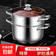 不銹鋼湯鍋家用特厚蒸鍋一體電磁爐煲湯燉鍋煮粥鍋燃氣雙耳鍋 24CM湯鍋+蒸格