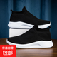 男鞋秋冬一腳蹬襪子潮鞋透氣網(wǎng)面輕便軟底男女情侶運動(dòng)休閑健步鞋 黑白 39