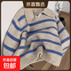藍色條紋polo翻領(lǐng)長(cháng)袖軟糯針織衫毛衣女秋新款冬慵懶套頭外穿上衣 條紋 XL