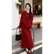 雪妃藍琪紅色連衣裙秋冬女裝2025新款針織毛衣圣誕新年戰袍套裝一整套裙子 紅色套裝 M